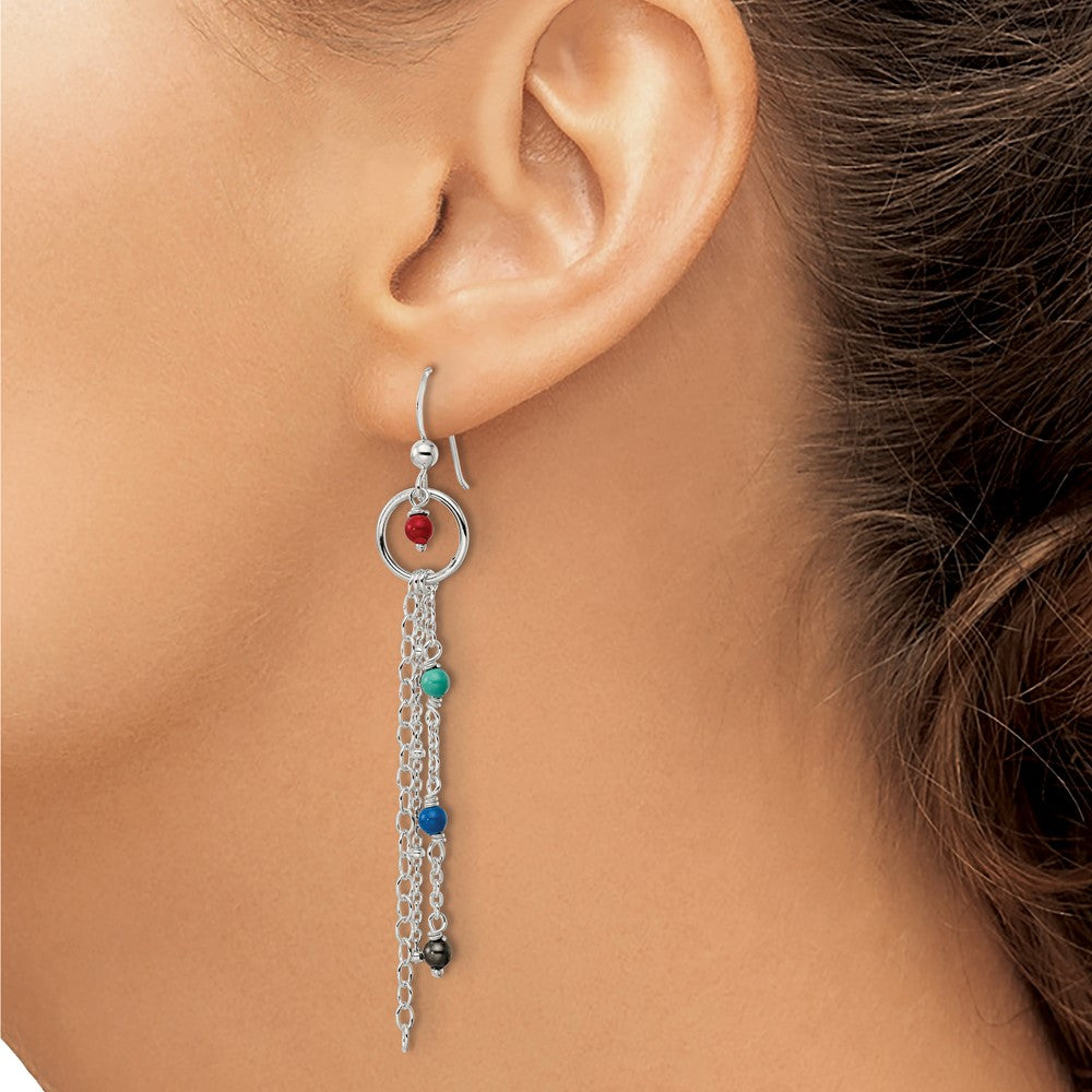 FJC Finejewelers 925 Sterling Silver Polished Multicolor Glass Beads and Chain Dangle Earrings 71 x 10 mm