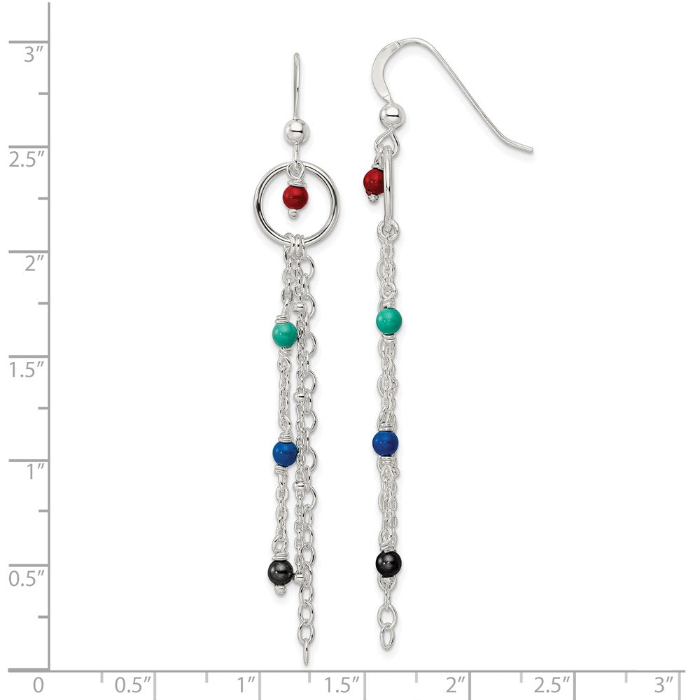 FJC Finejewelers 925 Sterling Silver Polished Multicolor Glass Beads and Chain Dangle Earrings 71 x 10 mm