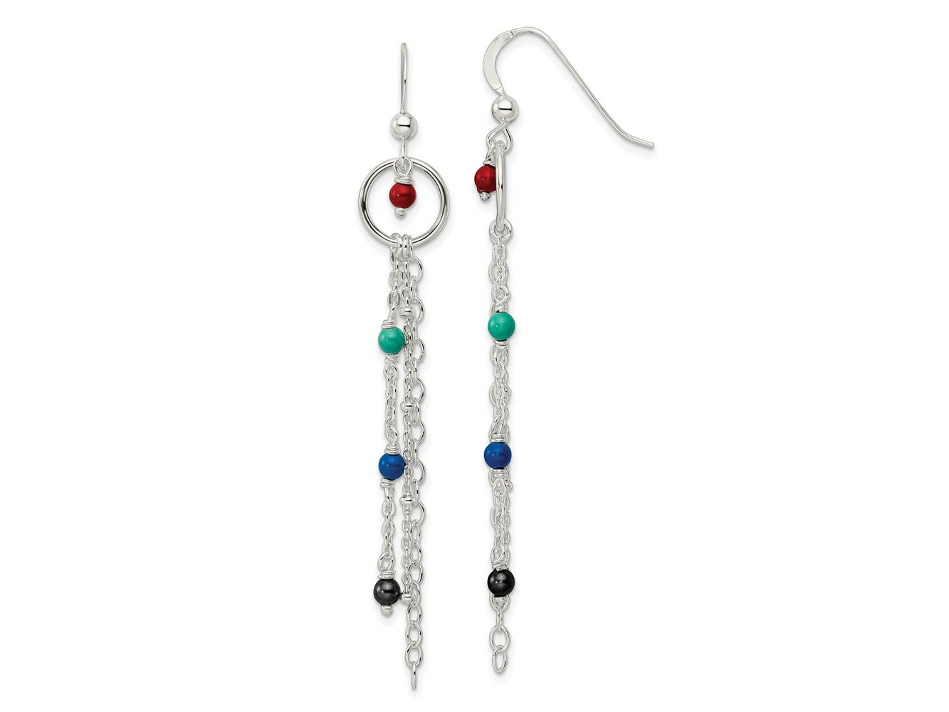 FJC Finejewelers 925 Sterling Silver Polished Multicolor Glass Beads and Chain Dangle Earrings 71 x 10 mm