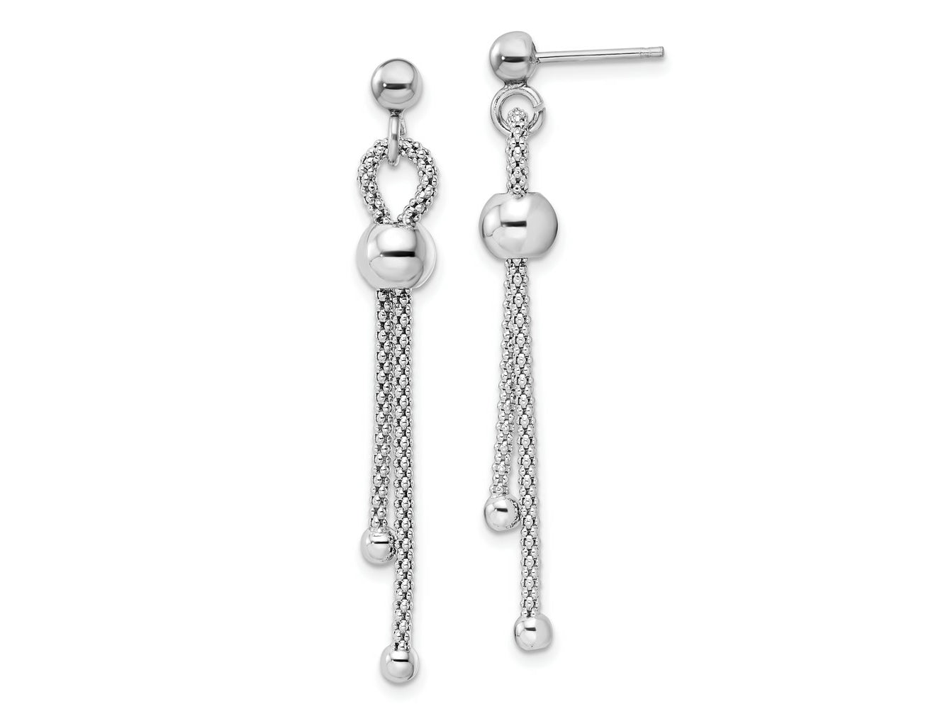 FJC Finejewelers 925 Sterling Silver Rhod-plated Polished Beaded Chain Post Dangle Earrings 48 x 6 mm