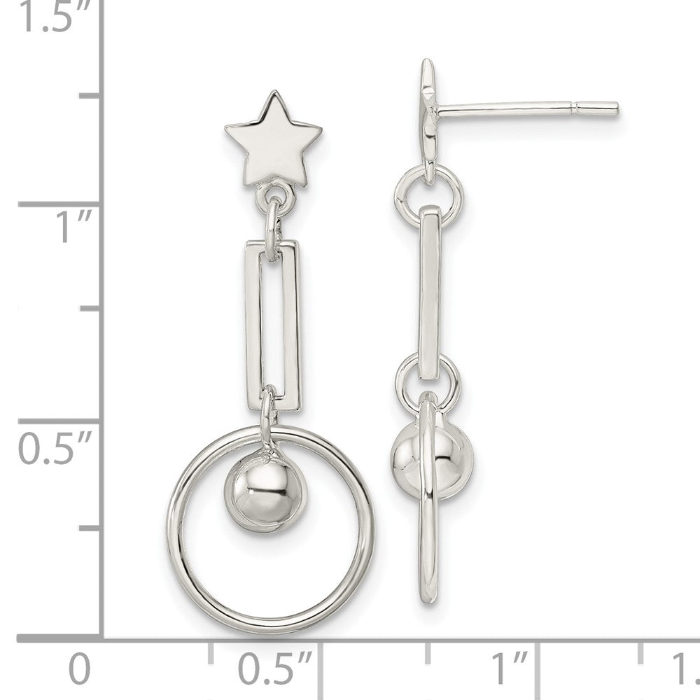 FJC Finejewelers 925 Sterling Silver Polished Star and Circle Post Dangle Earrings 30 x 12 mm