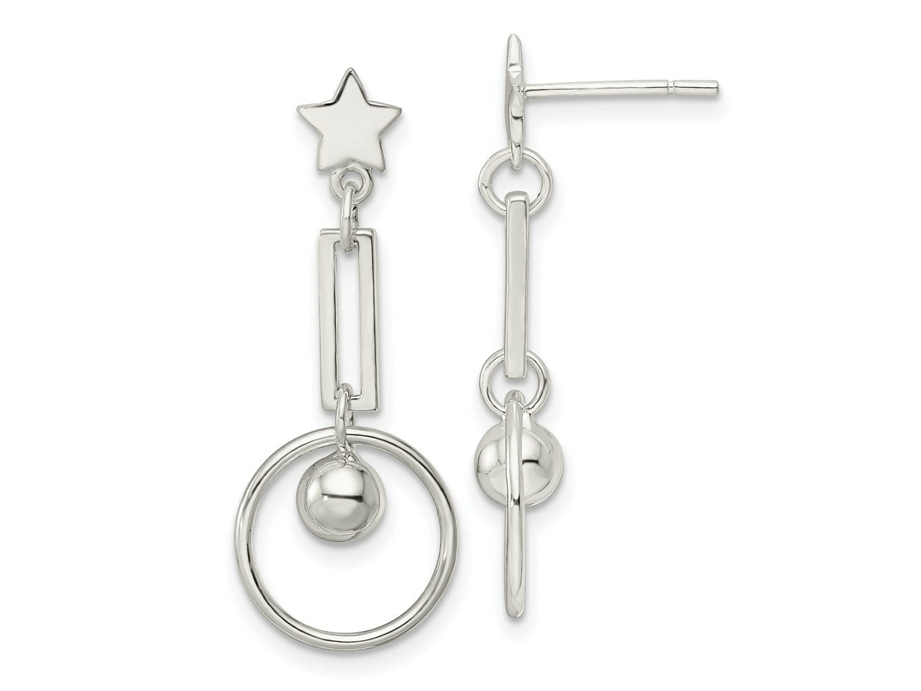 FJC Finejewelers 925 Sterling Silver Polished Star and Circle Post Dangle Earrings 30 x 12 mm