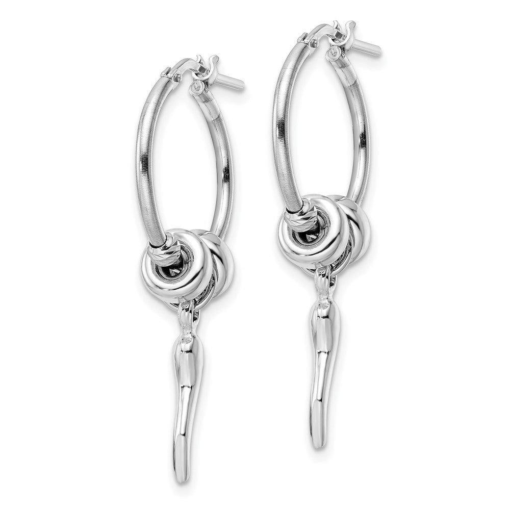 FJC Finejewelers 925 Sterling Silver  Bright Cut Bead Italian Horn Dangle Hoop Earrings 18 x 18 mm
