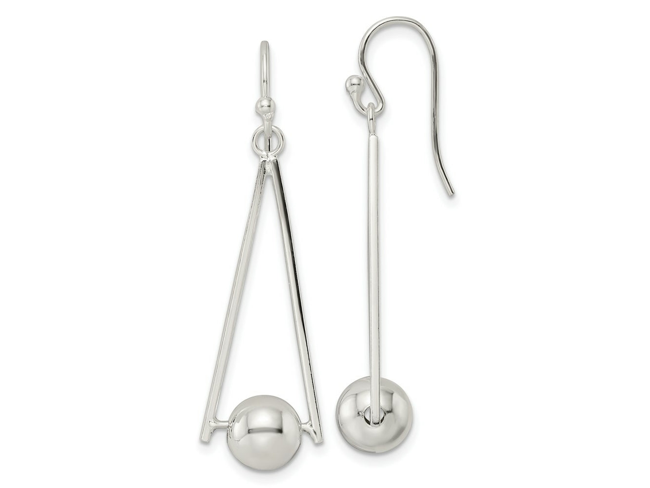 FJC Finejewelers 925 Sterling Silver Polished Triangle and Ball Dangle Shepherd Hook Earrings 44 x 12 mm