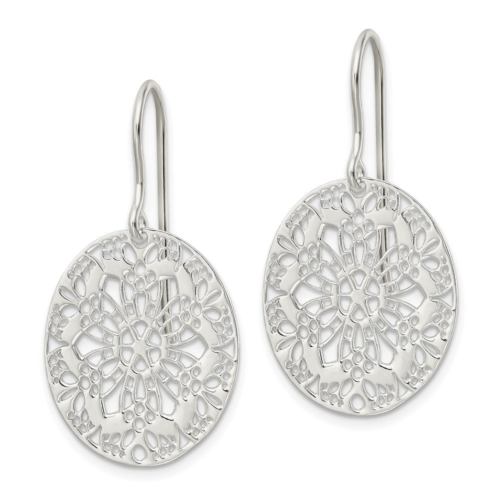 FJC Finejewelers 925 Sterling Silver Polished Floral Oval Dangle Earrings 38 x 19 mm