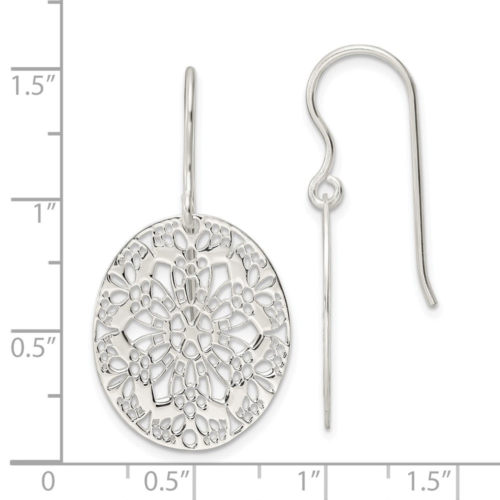 FJC Finejewelers 925 Sterling Silver Polished Floral Oval Dangle Earrings 38 x 19 mm