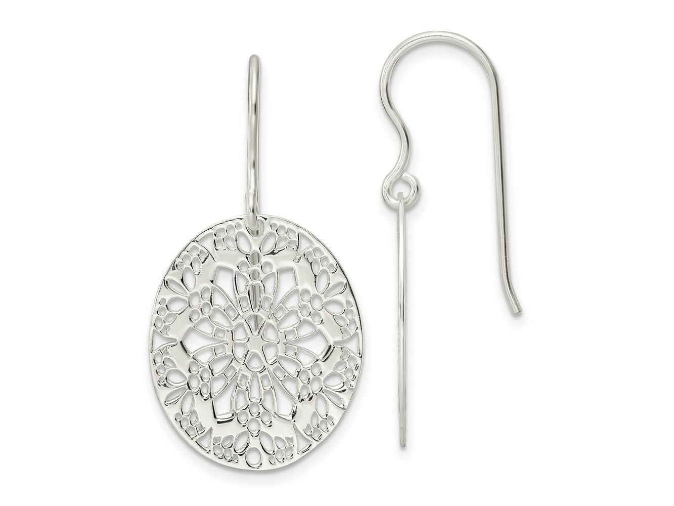 FJC Finejewelers 925 Sterling Silver Polished Floral Oval Dangle Earrings 38 x 19 mm
