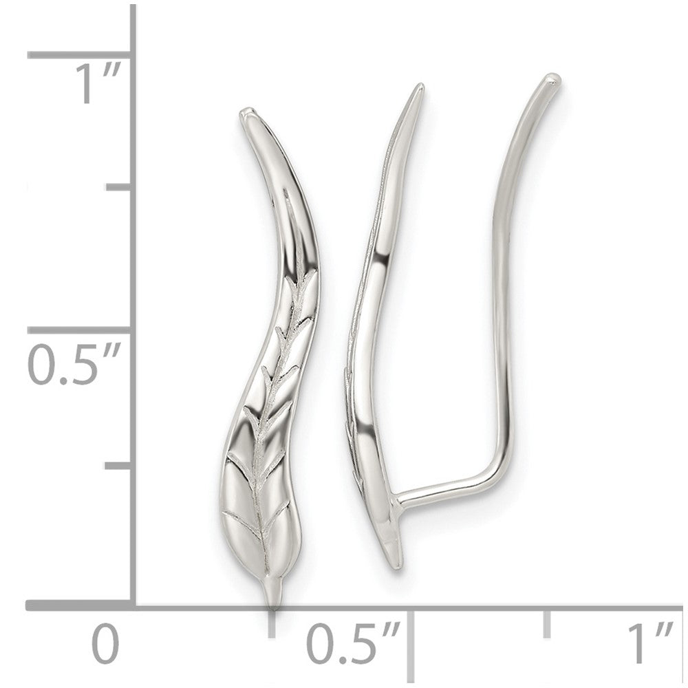 FJC Finejewelers 925 Sterling Silver Ear Climber Polished and Textured Wavy Leaf Dangle Earrings 23 x 4 mm