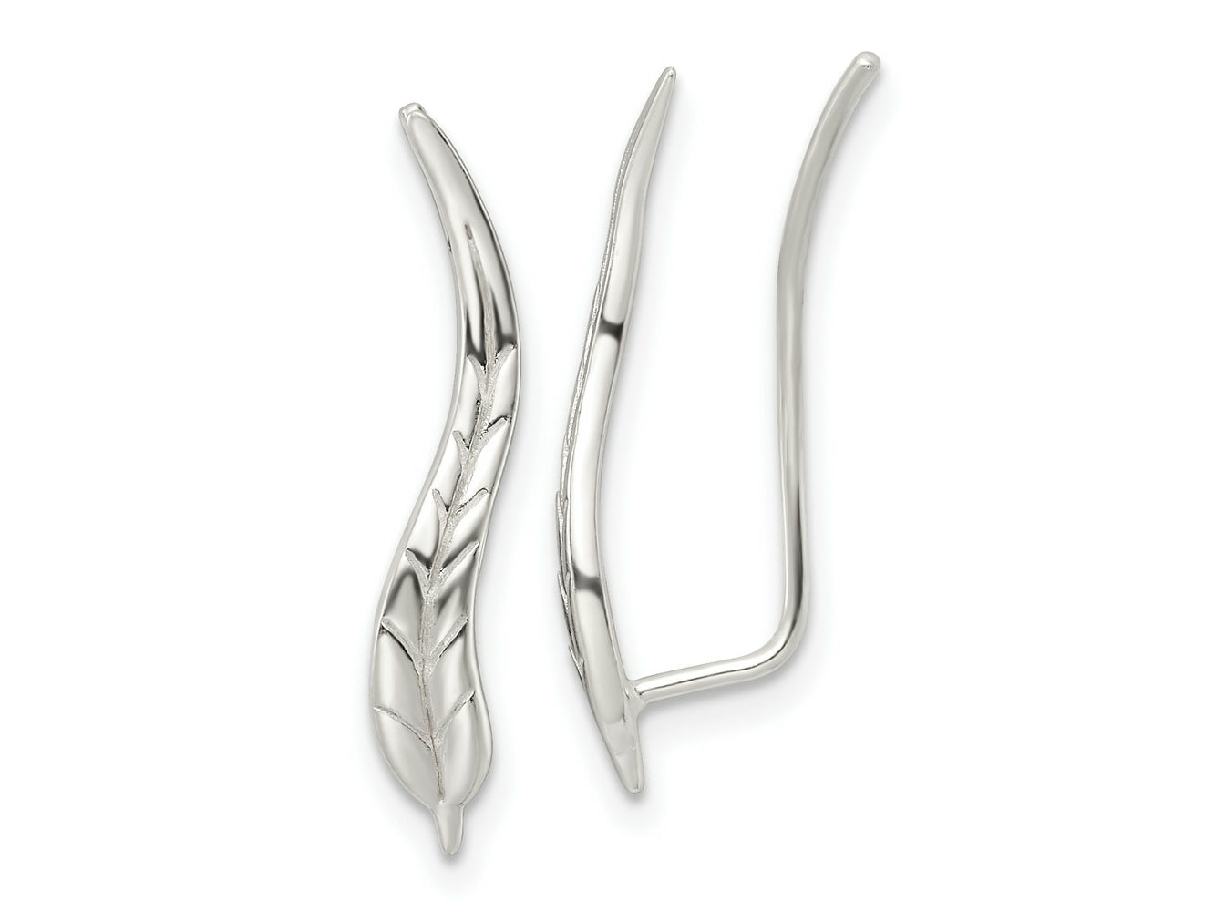 FJC Finejewelers 925 Sterling Silver Ear Climber Polished and Textured Wavy Leaf Dangle Earrings 23 x 4 mm
