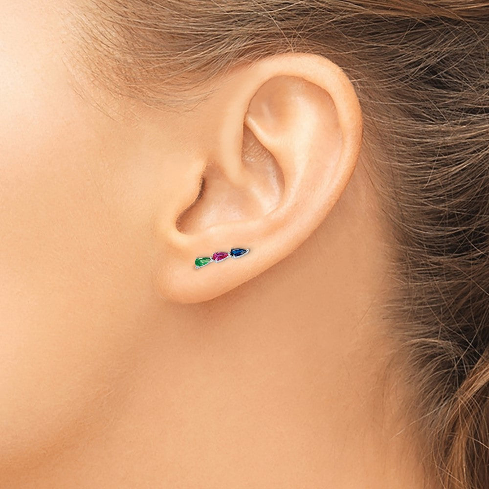 FJC Finejewelers 925 Sterling Silver  Polished Multi-color Pear CZ Ear Climber Earrings 13 x 2 mm