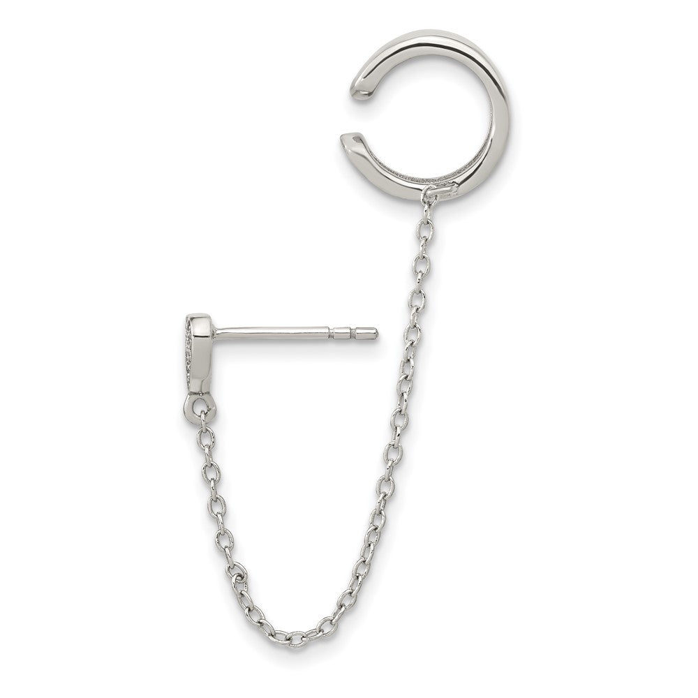 FJC Finejewelers 925 Sterling Silver Ear Climber  CZ Heart Individual Post with 2" Cuff Earring Ext. Chain