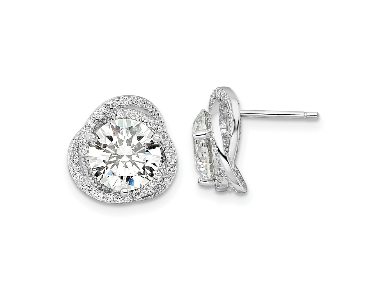 FJC Finejewelers 925 Sterling Silver Button Rhodium-plated Polished Round CZ Post Earrings 12 mm x 12 mm