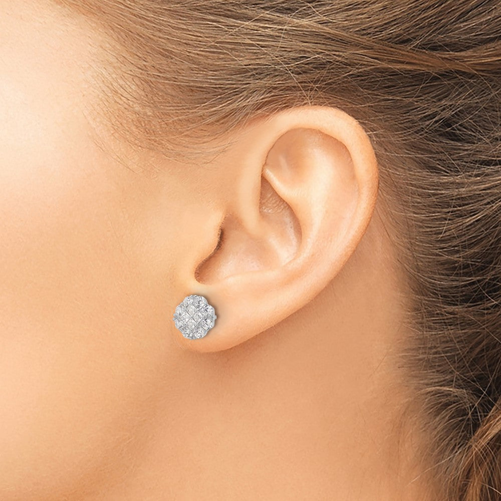 FJC Finejewelers 925 Sterling Silver Button  Polished Flower Cluster CZ Post Earrings 9 mm