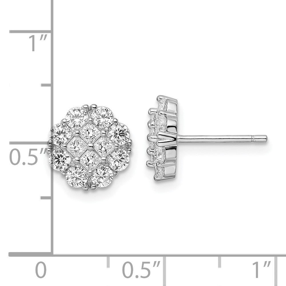 FJC Finejewelers 925 Sterling Silver Button  Polished Flower Cluster CZ Post Earrings 9 mm