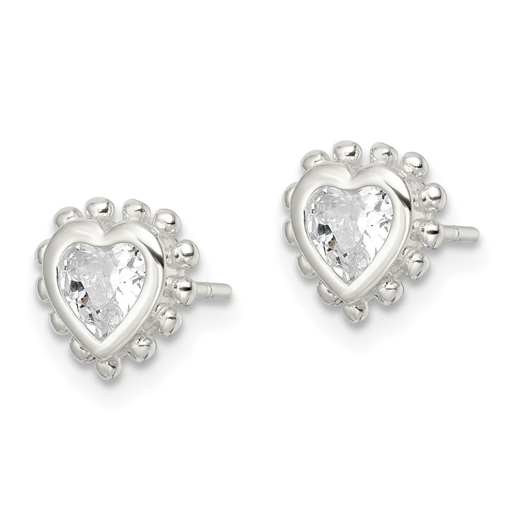 FJC Finejewelers 925 Sterling Silver Button Beaded Edge Heart CZ Post Earrings 8 mm