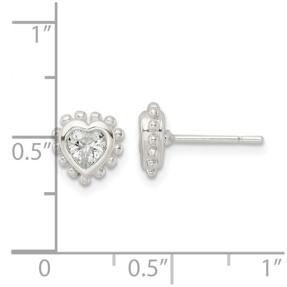 FJC Finejewelers 925 Sterling Silver Button Beaded Edge Heart CZ Post Earrings 8 mm