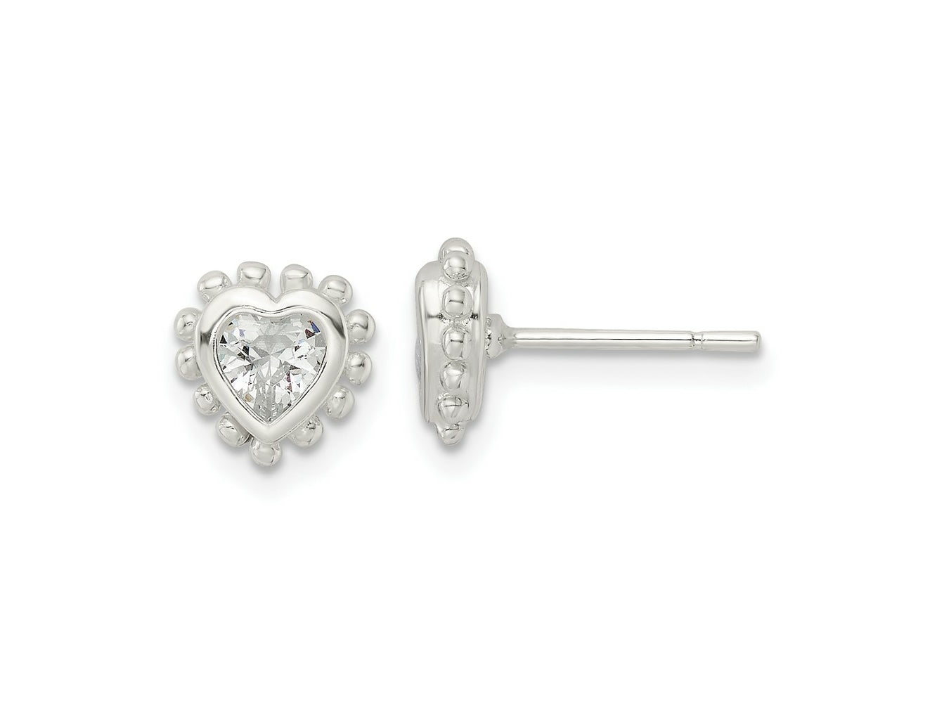 FJC Finejewelers 925 Sterling Silver Button Beaded Edge Heart CZ Post Earrings 8 mm