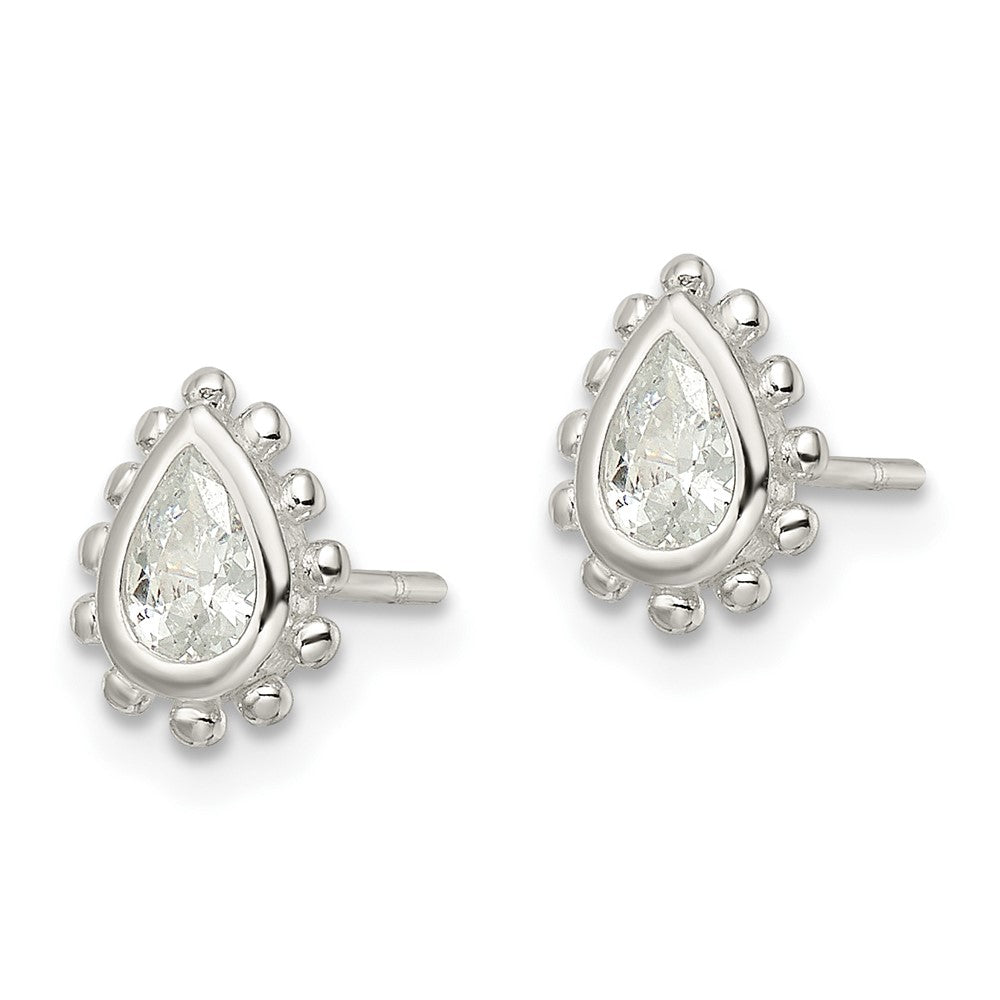 FJC Finejewelers 925 Sterling Silver Button Beaded Edge Pear CZ Post Earrings 8 mm x 6 mm