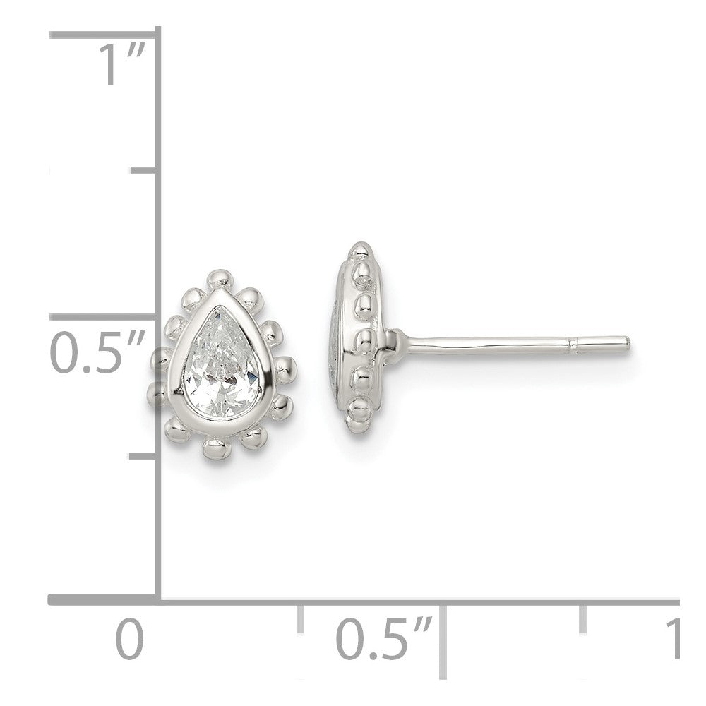 FJC Finejewelers 925 Sterling Silver Button Beaded Edge Pear CZ Post Earrings 8 mm x 6 mm