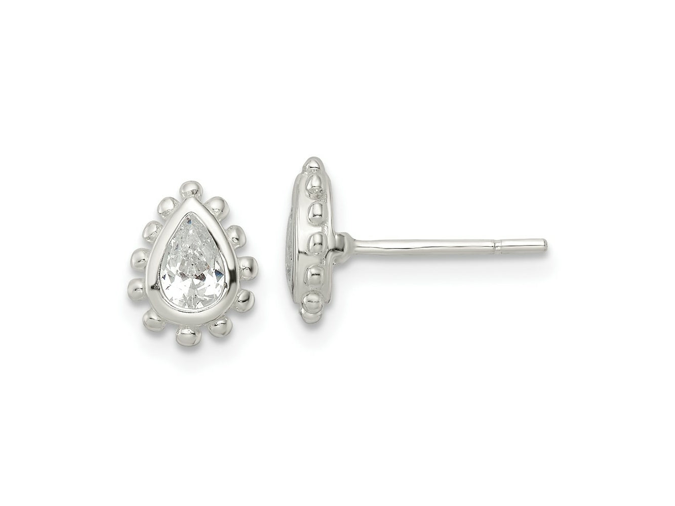 FJC Finejewelers 925 Sterling Silver Button Beaded Edge Pear CZ Post Earrings 8 mm x 6 mm