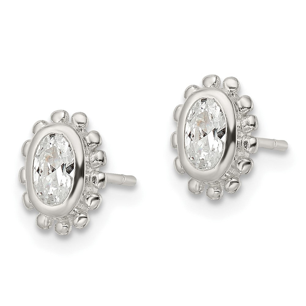 FJC Finejewelers 925 Sterling Silver Button Beaded Edge Oval CZ Post Earrings 8 mm x 6 mm