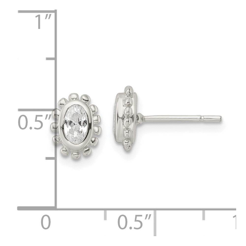 FJC Finejewelers 925 Sterling Silver Button Beaded Edge Oval CZ Post Earrings 8 mm x 6 mm