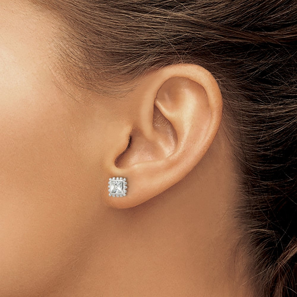 FJC Finejewelers 925 Sterling Silver Button Beaded Edge Square CZ Post Earrings 7 mm x 7 mm