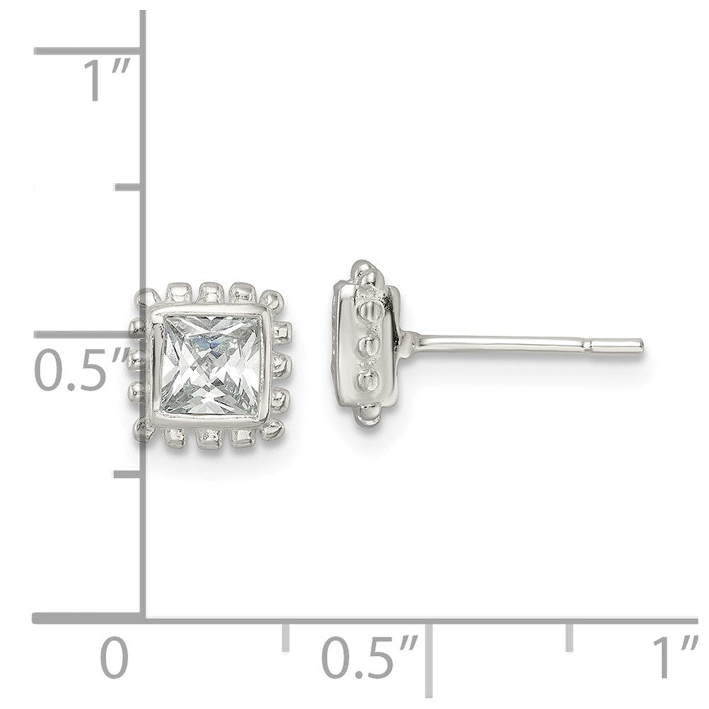 FJC Finejewelers 925 Sterling Silver Button Beaded Edge Square CZ Post Earrings 7 mm x 7 mm