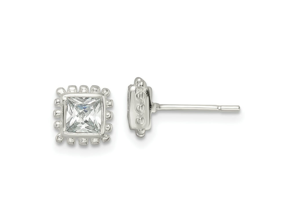 FJC Finejewelers 925 Sterling Silver Button Beaded Edge Square CZ Post Earrings 7 mm x 7 mm