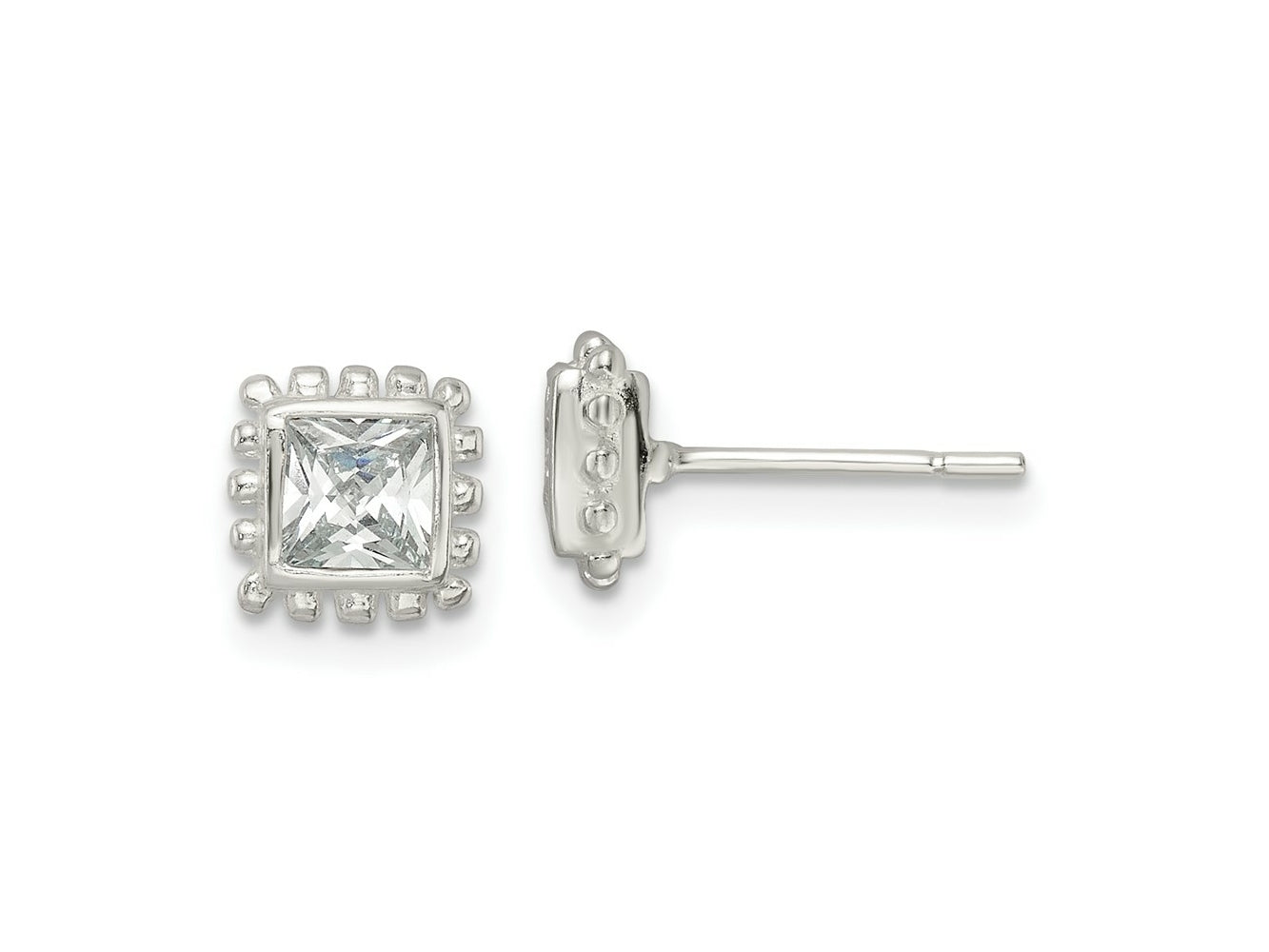 FJC Finejewelers 925 Sterling Silver Button Beaded Edge Square CZ Post Earrings 7 mm x 7 mm