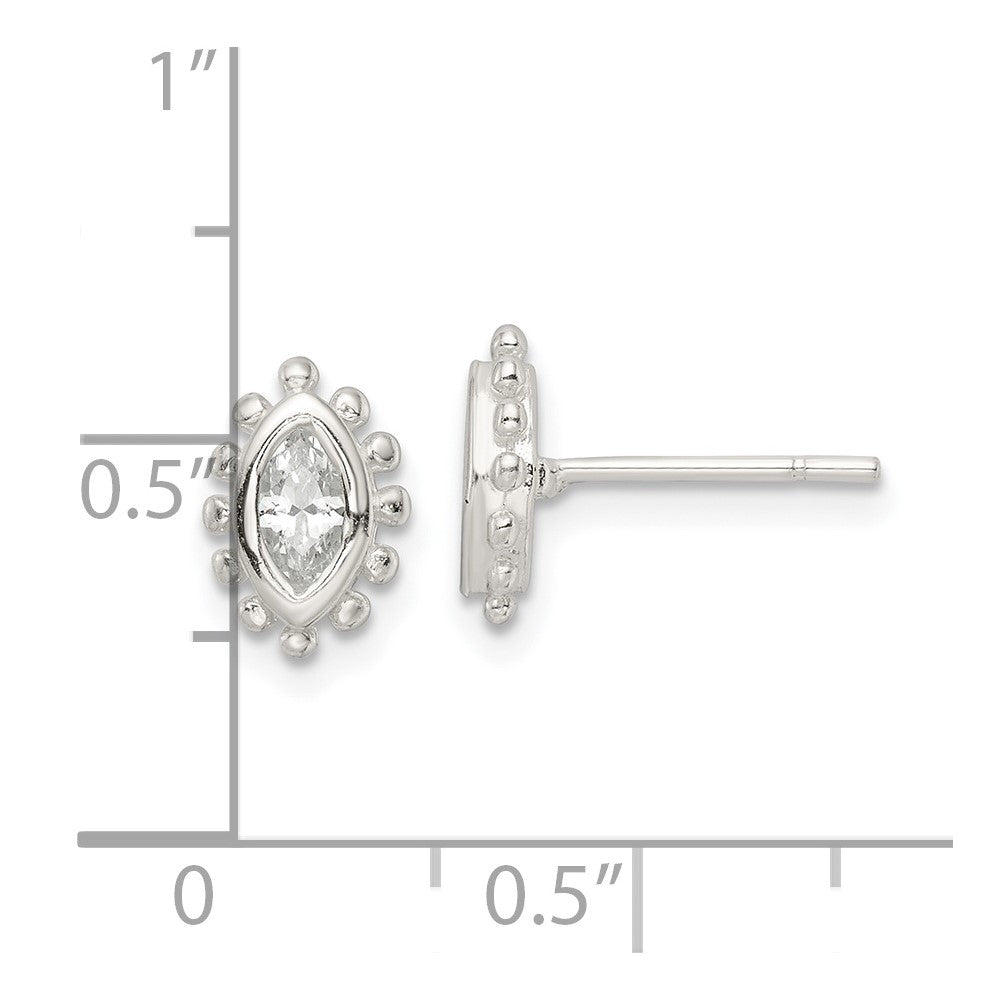 FJC Finejewelers 925 Sterling Silver Button Beaded Edge Marquise CZ Post Earrings 9 mm x 6 mm