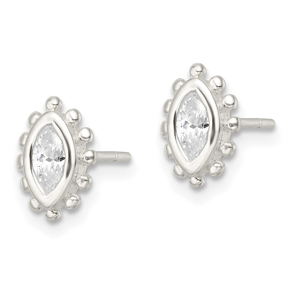 FJC Finejewelers 925 Sterling Silver Button Beaded Edge Marquise CZ Post Earrings 9 mm x 6 mm