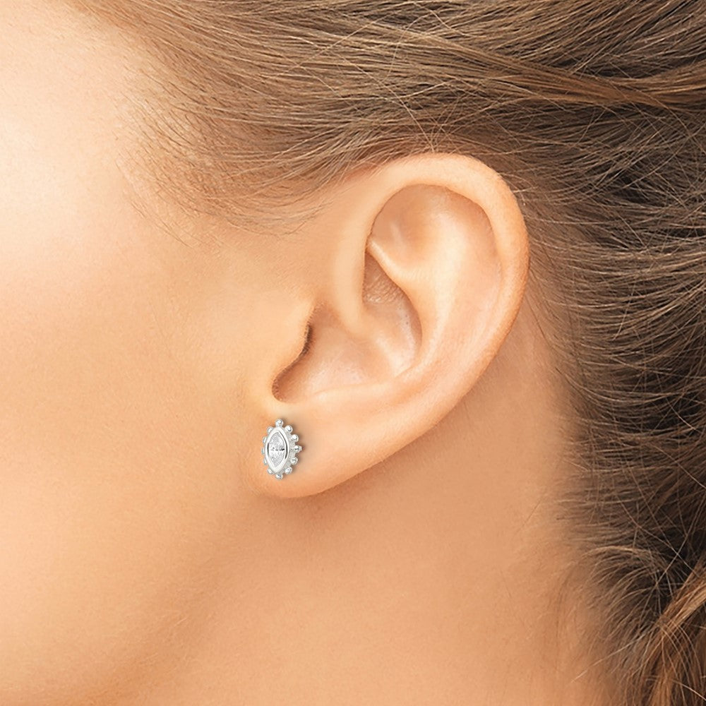 FJC Finejewelers 925 Sterling Silver Button Beaded Edge Marquise CZ Post Earrings 9 mm x 6 mm