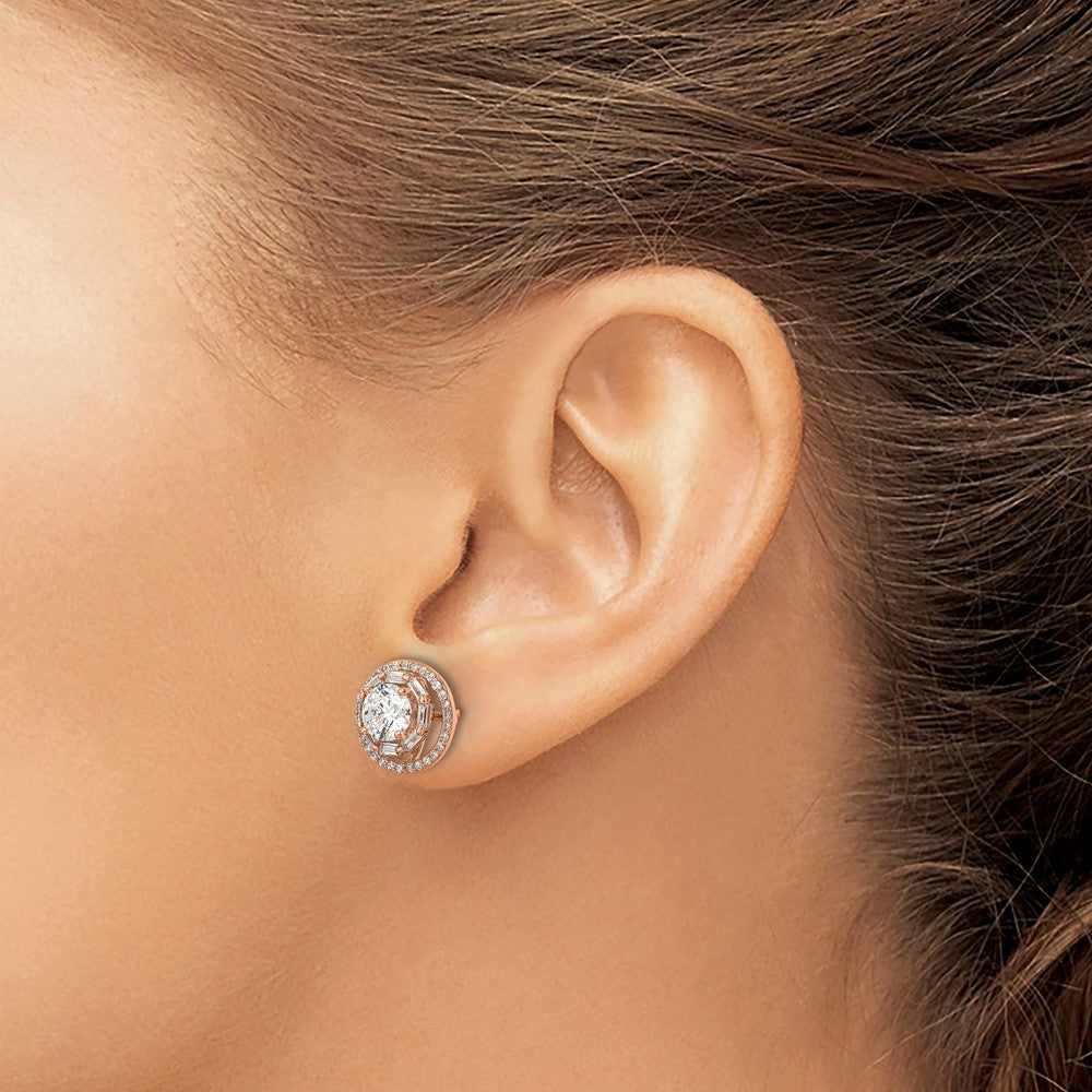 FJC Finejewelers 925 Sterling Silver Button Polished Rose-tone CZ 6mm Stud Earrings with Jackets 12 mm