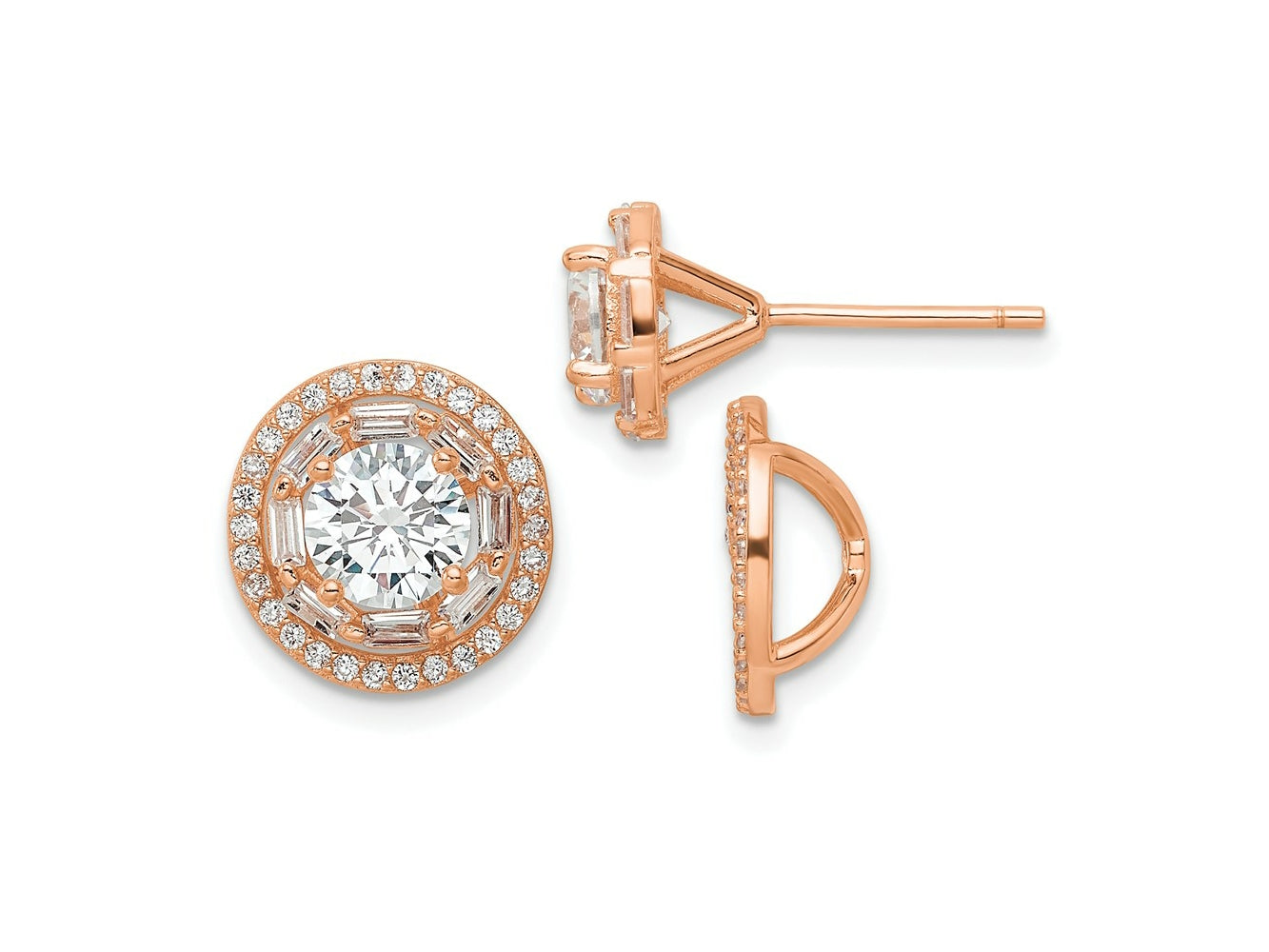 FJC Finejewelers 925 Sterling Silver Button Polished Rose-tone CZ 6mm Stud Earrings with Jackets 12 mm