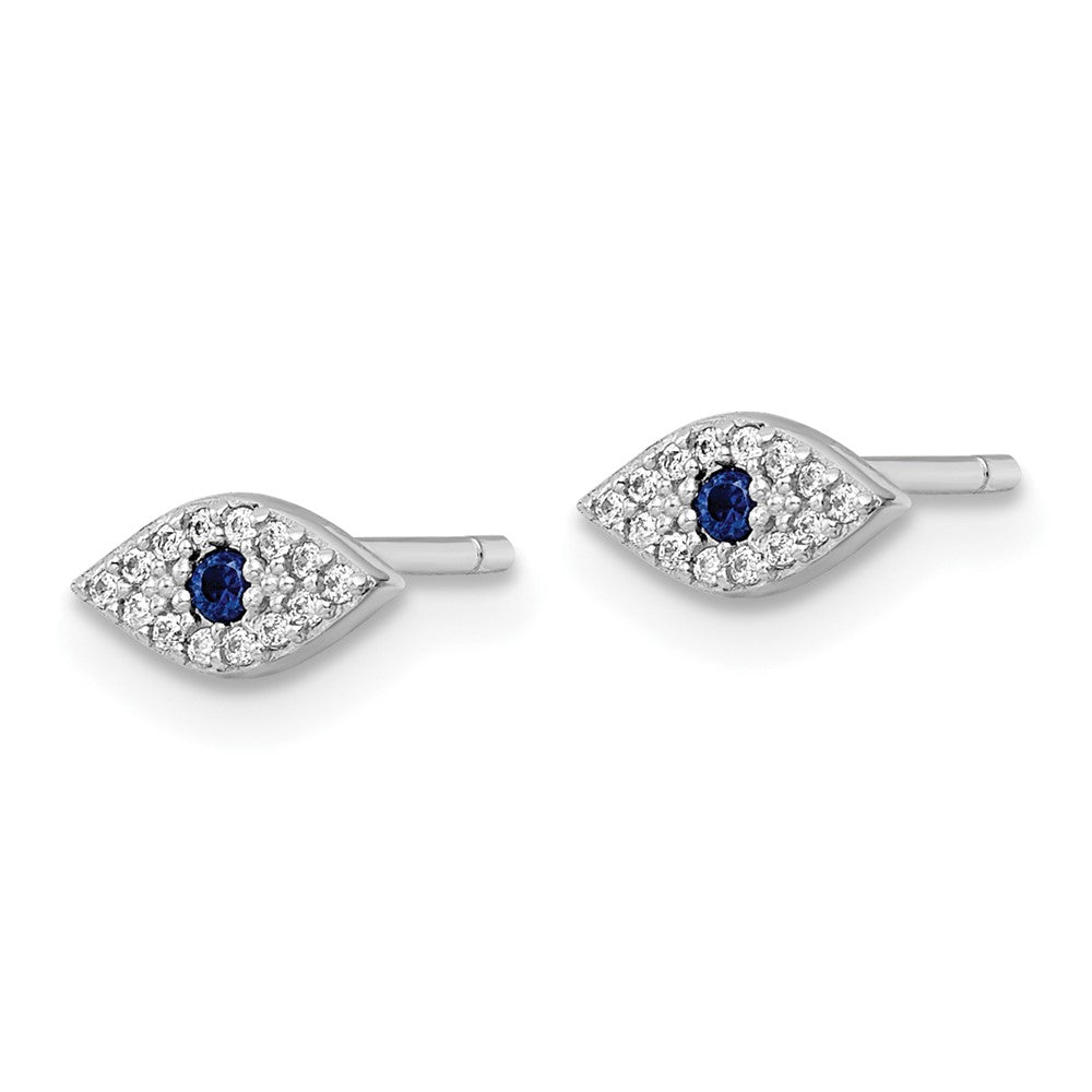 FJC Finejewelers 925 Sterling Silver Button Polished Blue and White CZ Eye Post Earrings 3 mm x 7 mm