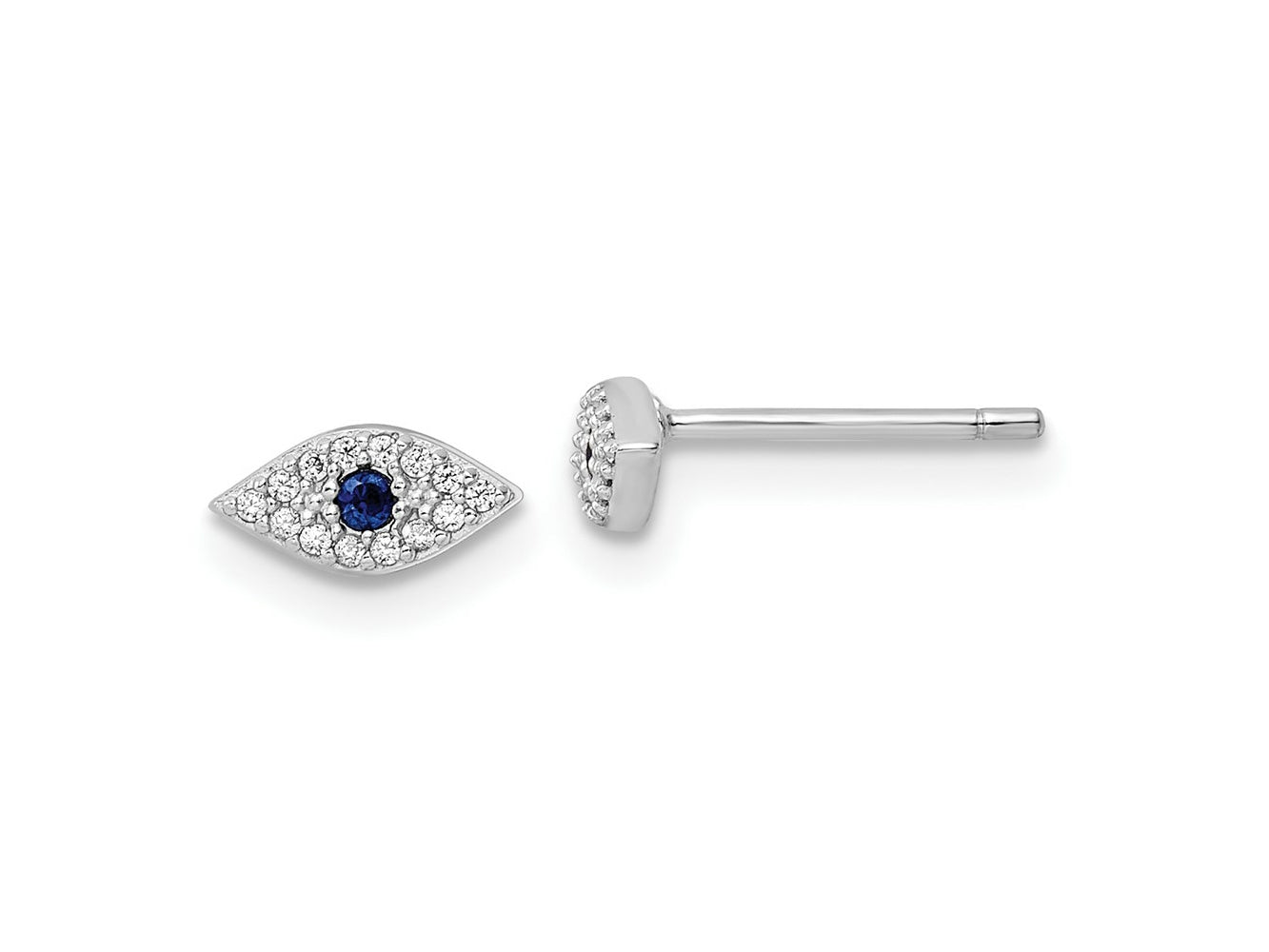 FJC Finejewelers 925 Sterling Silver Button Polished Blue and White CZ Eye Post Earrings 3 mm x 7 mm