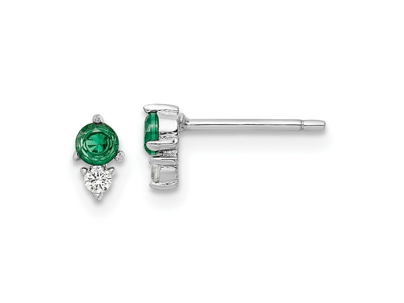 FJC Finejewelers 925 Sterling Silver Button Polished Green and White CZ Post Earrings 6 mm x 3 mm