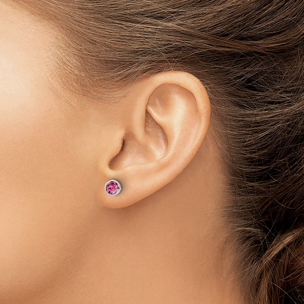 FJC Finejewelers 925 Sterling Silver 5mm Pink Crystal Bezel Stud Earrings 6 mm x 6 mm