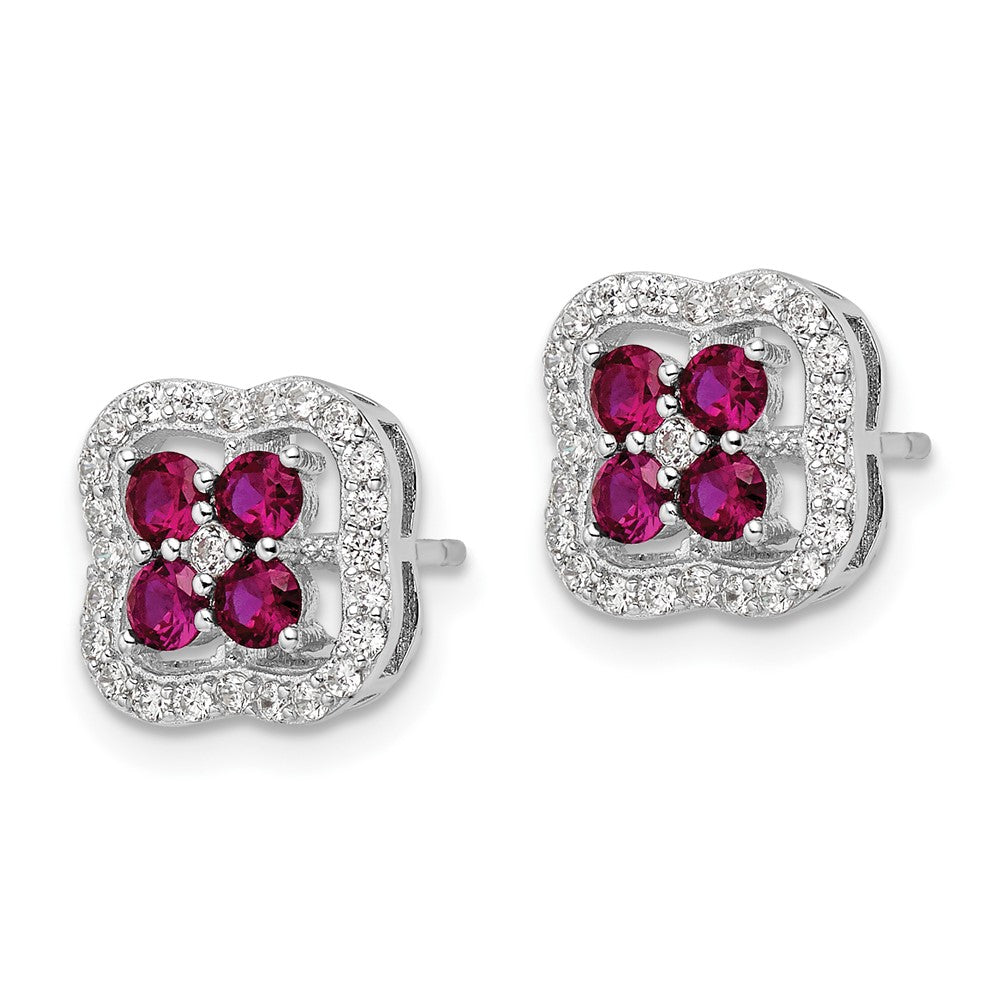 FJC Finejewelers 925 Sterling Silver Button  Created Ruby and CZ Clover Post Earrings 10 x 10 mm