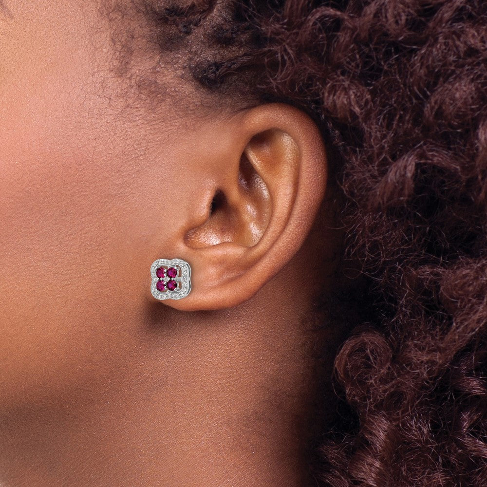 FJC Finejewelers 925 Sterling Silver Button  Created Ruby and CZ Clover Post Earrings 10 x 10 mm
