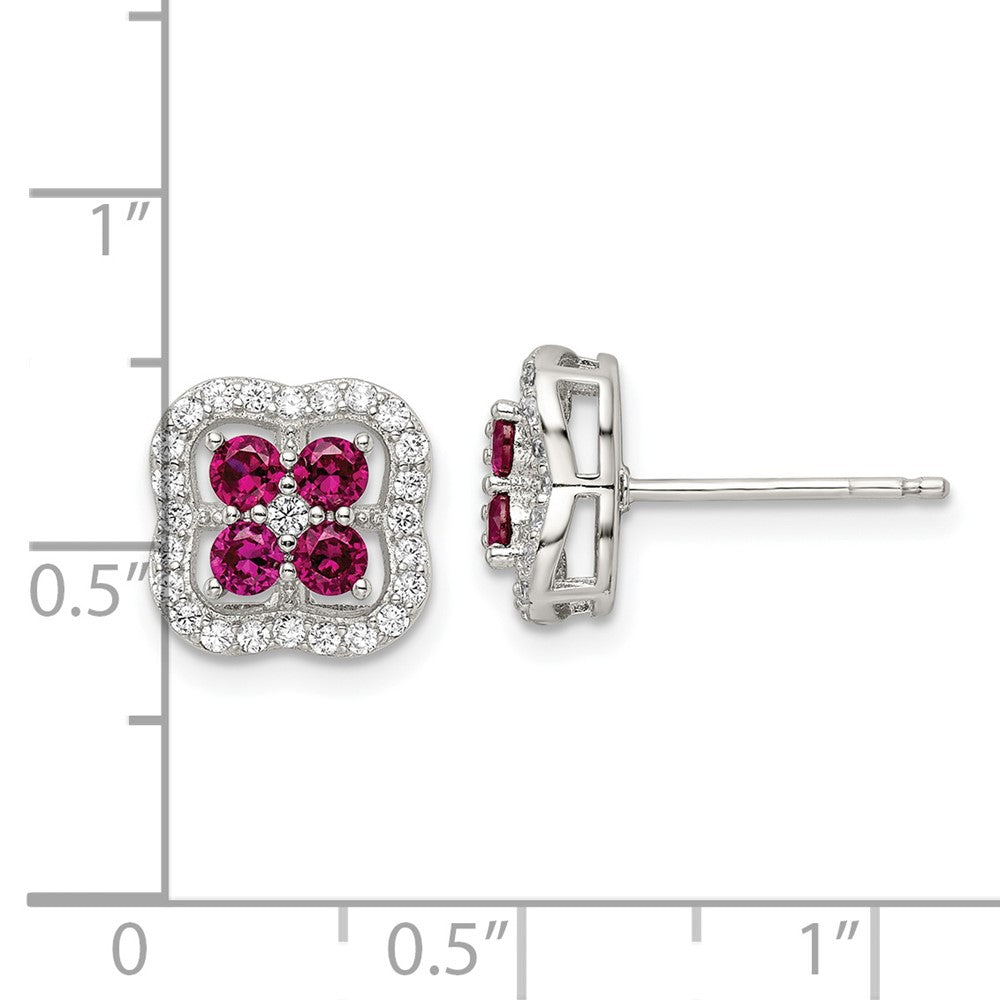 FJC Finejewelers 925 Sterling Silver Button  Created Ruby and CZ Clover Post Earrings 10 x 10 mm