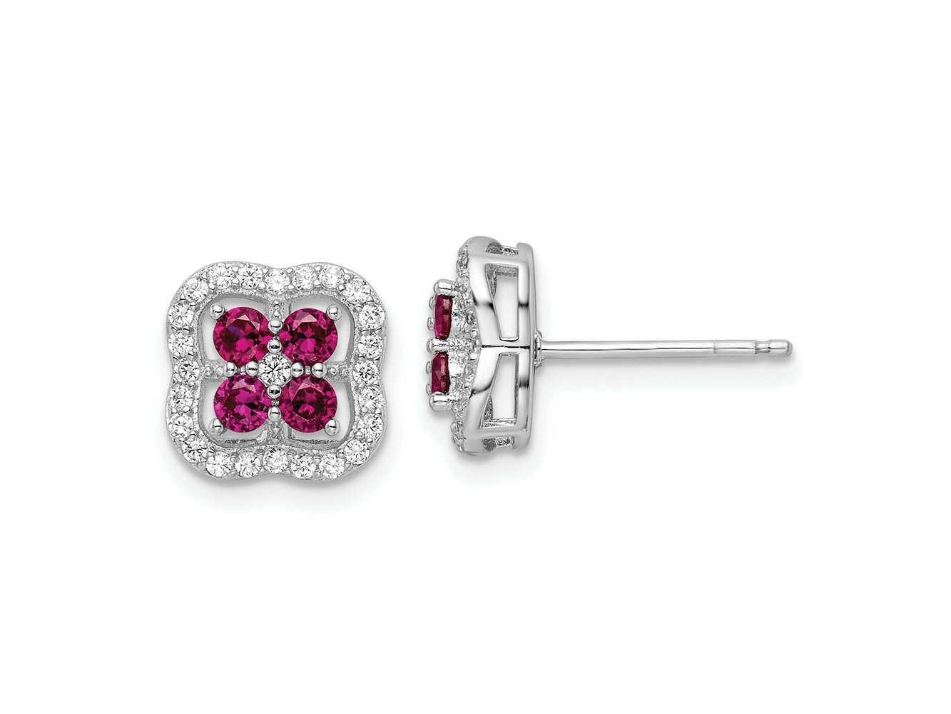 FJC Finejewelers 925 Sterling Silver Button  Created Ruby and CZ Clover Post Earrings 10 x 10 mm