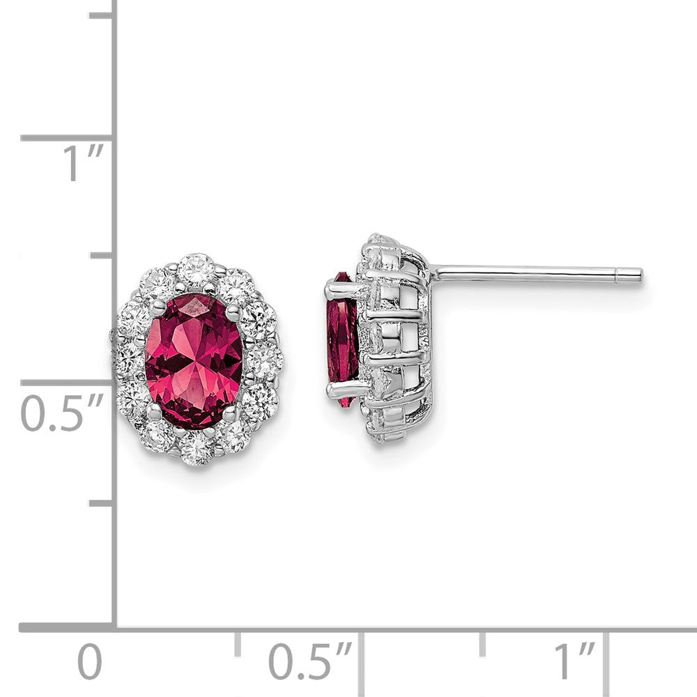 FJC Finejewelers 925 Sterling Silver Button Rhodium Plated Red and White CZ Oval Post Earrings 11 x 9 mm