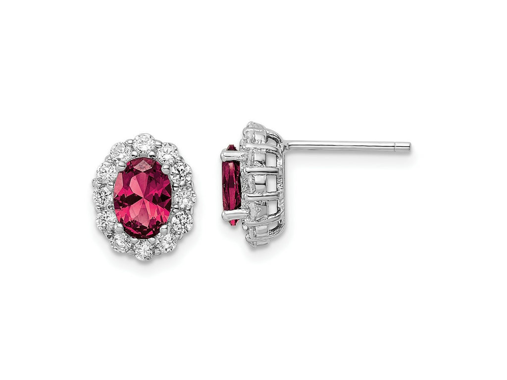 FJC Finejewelers 925 Sterling Silver Button Rhodium Plated Red and White CZ Oval Post Earrings 11 x 9 mm