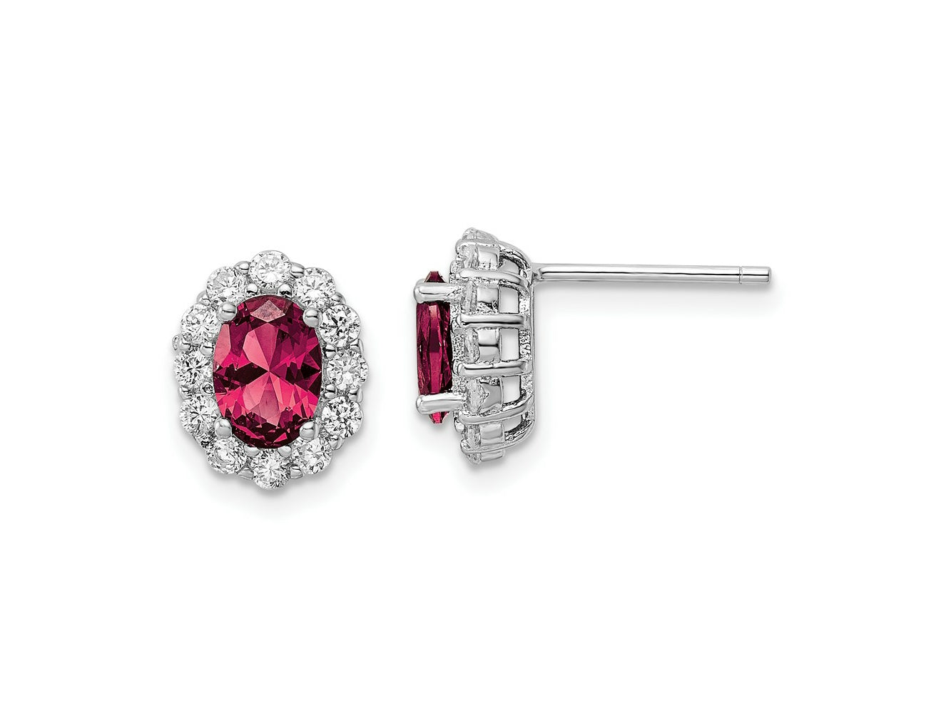 FJC Finejewelers 925 Sterling Silver Button Rhodium Plated Red and White CZ Oval Post Earrings 11 x 9 mm