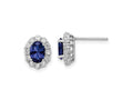 FJC Finejewelers 925 Sterling Silver Button  Polished Blue and White CZ Oval Post Earrings 11 x 9 mm