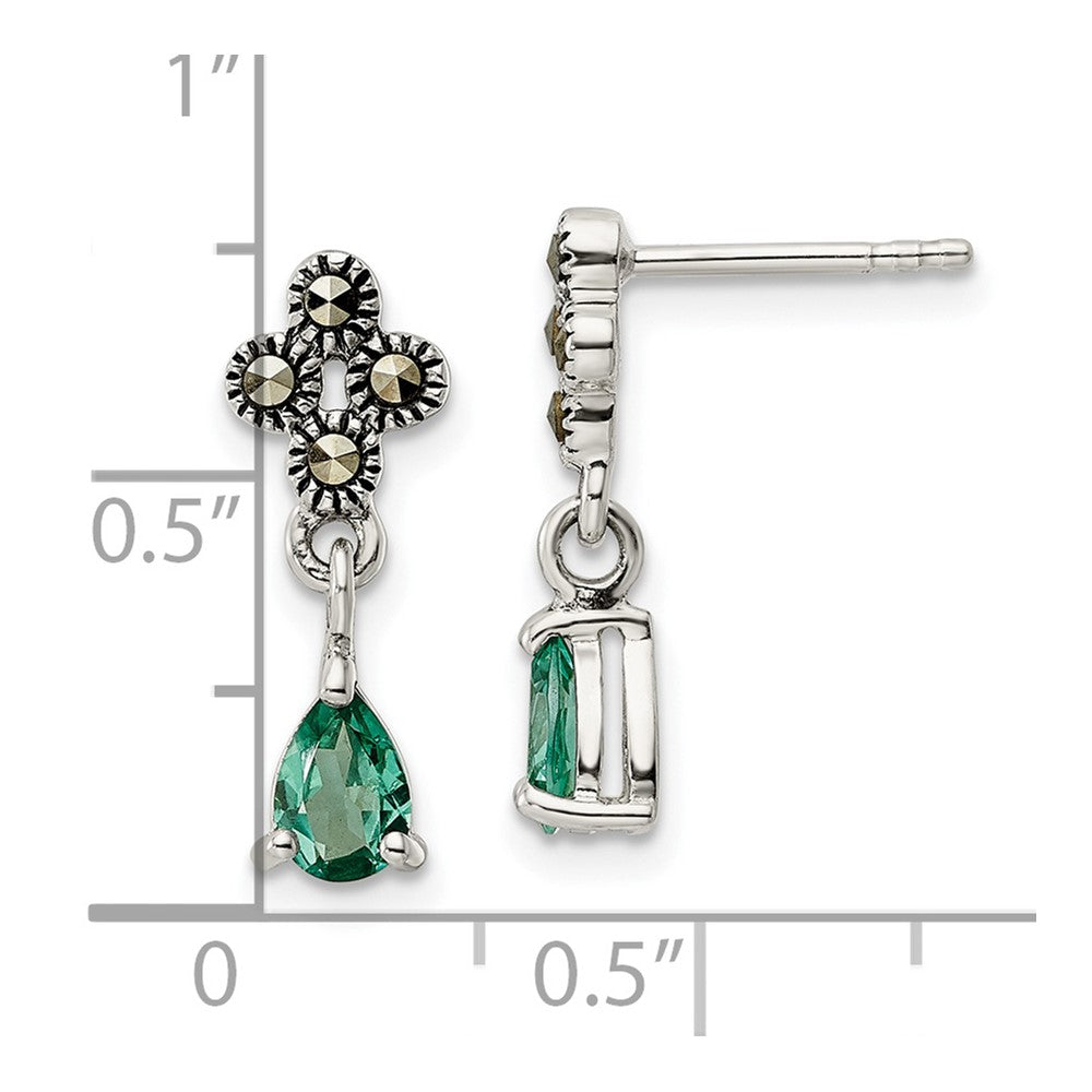 FJC Finejewelers 925 Sterling Silver Antiqued Marcasite and Cr. Green Quartz Post Dangle Earrings 18 x 6 mm