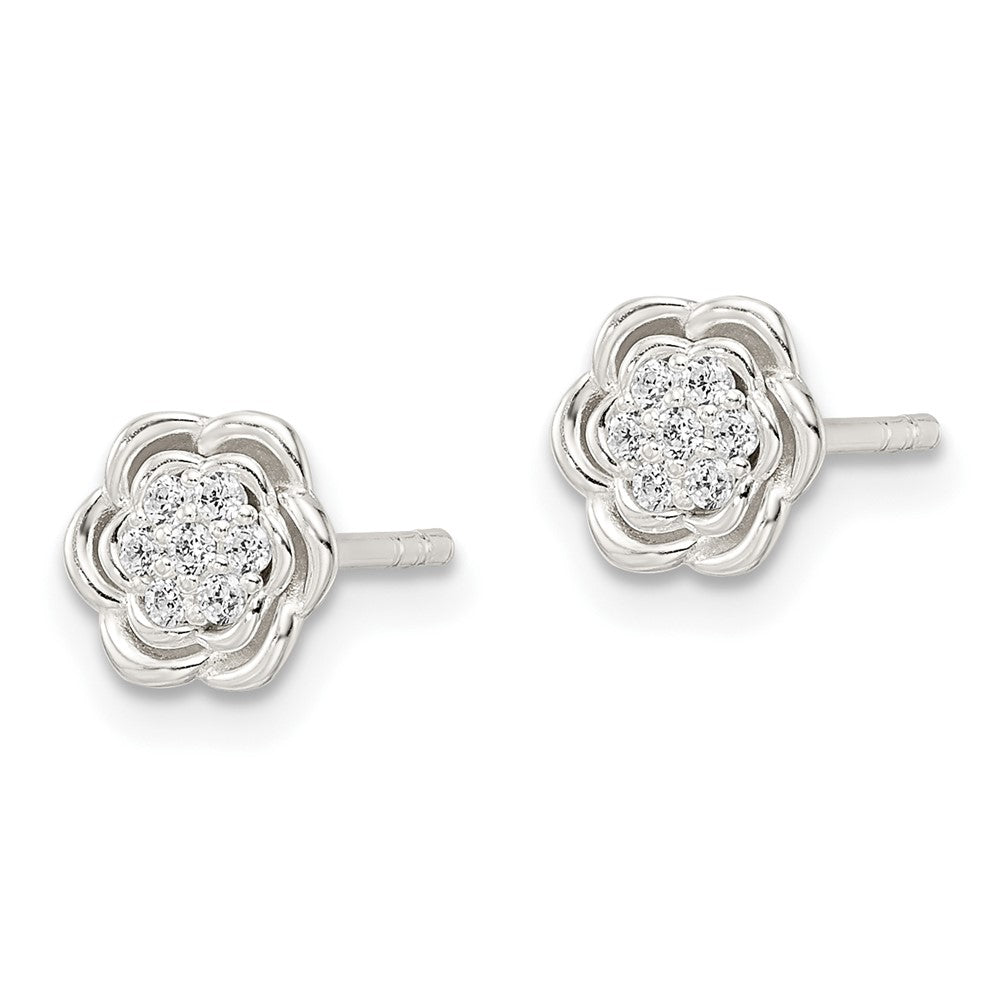 FJC Finejewelers 925 Sterling Silver Button Polished Floral CZ Post Earrings 7 x 6 mm
