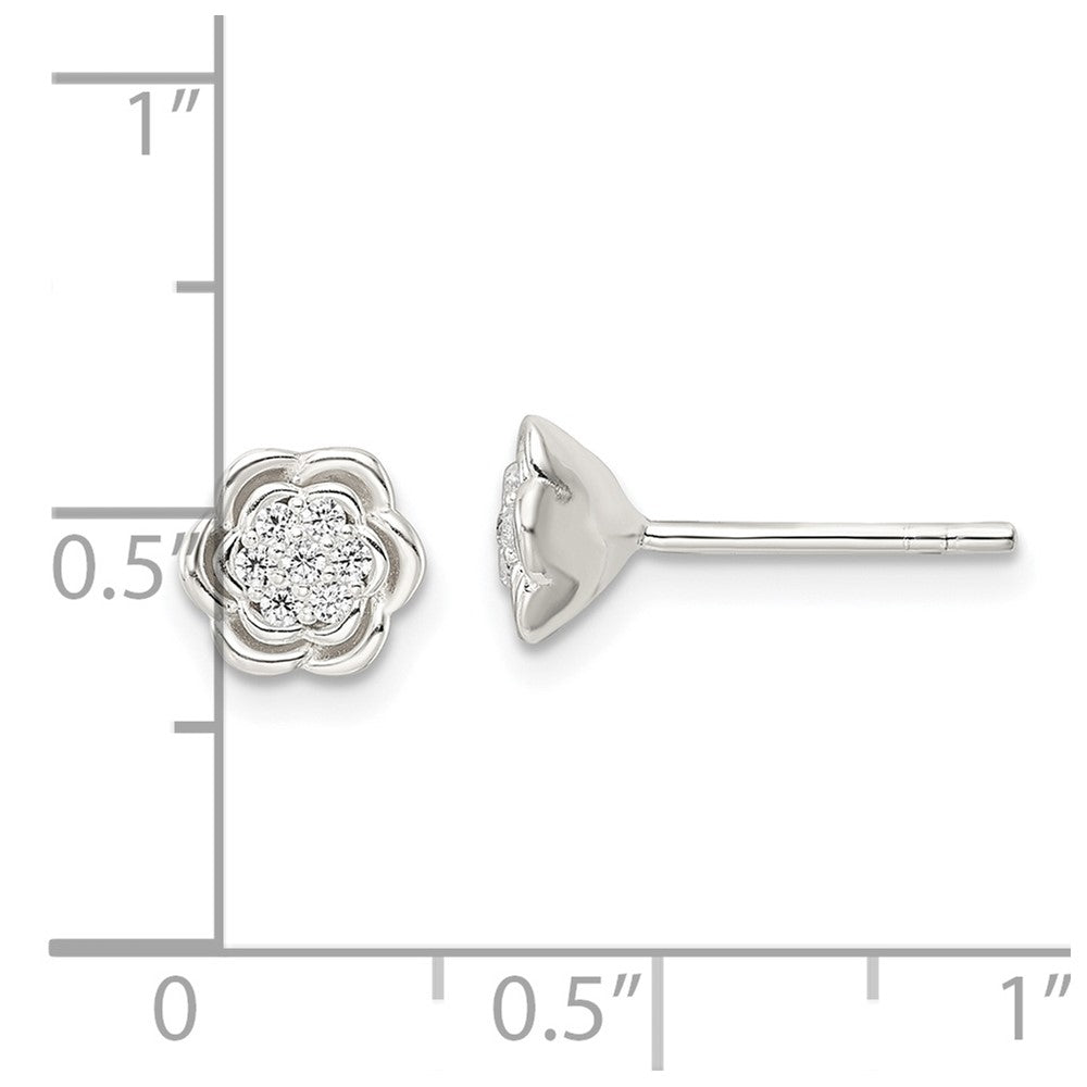 FJC Finejewelers 925 Sterling Silver Button Polished Floral CZ Post Earrings 7 x 6 mm